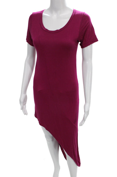 LNA Women T-Shirt Dress Purple Scoop Neck Short Sleeve Rayon Mid-Calf Size S