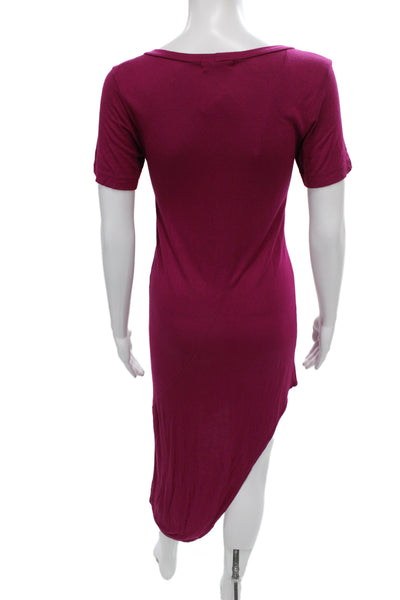 LNA Women T-Shirt Dress Purple Scoop Neck Short Sleeve Rayon Mid-Calf Size S