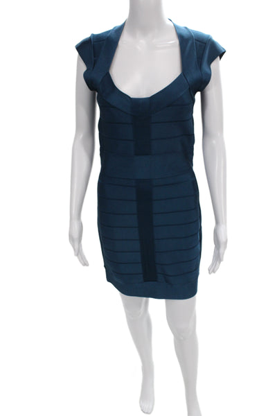 French Connection Womens Bodycon Dress Blue Sweetheart Short Sleeve Size 8
