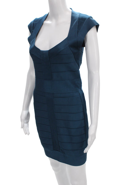 French Connection Womens Bodycon Dress Blue Sweetheart Short Sleeve Size 8