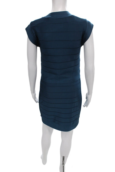 French Connection Womens Bodycon Dress Blue Sweetheart Short Sleeve Size 8
