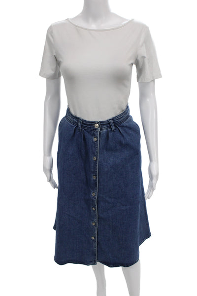 Zara Womens Blue Denim A-Line Midi Skirt 91% Cotton Size S