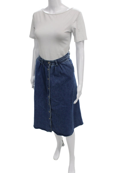 Zara Womens Blue Denim A-Line Midi Skirt 91% Cotton Size S