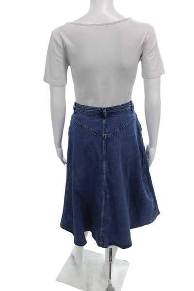 Zara Womens Blue Denim A-Line Midi Skirt 91% Cotton Size S