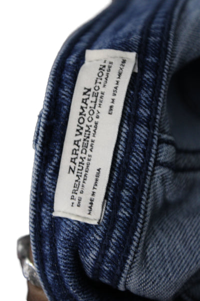 Zara Womens Blue Denim A-Line Midi Skirt 91% Cotton Size S