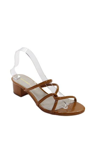Intentionally Women's Open Toe Leather Strappy Block Heel Sandals Tan Size 9