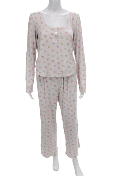 Z Supply Womens Graphic Print Henley Long Sleeve Pajama Set Pink Size M