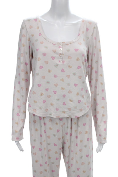 Z Supply Womens Graphic Print Henley Long Sleeve Pajama Set Pink Size M