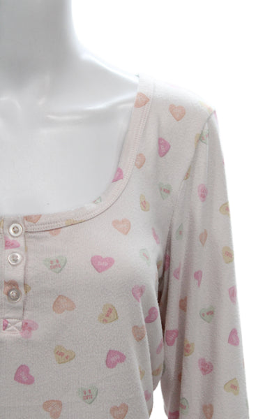 Z Supply Womens Graphic Print Henley Long Sleeve Pajama Set Pink Size M