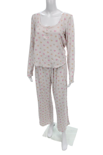 Z Supply Womens Graphic Print Henley Long Sleeve Pajama Set Pink Size M