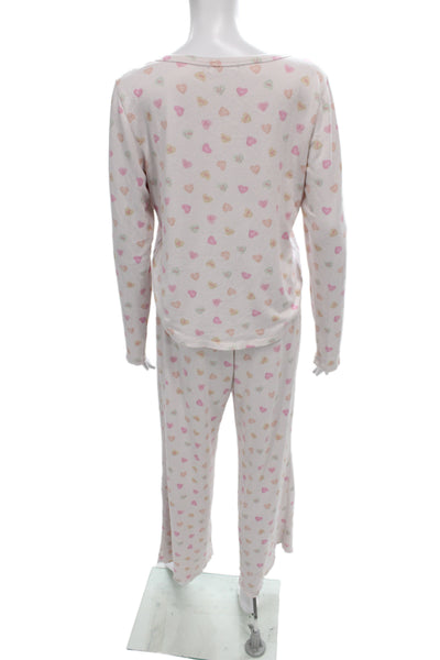 Z Supply Womens Graphic Print Henley Long Sleeve Pajama Set Pink Size M