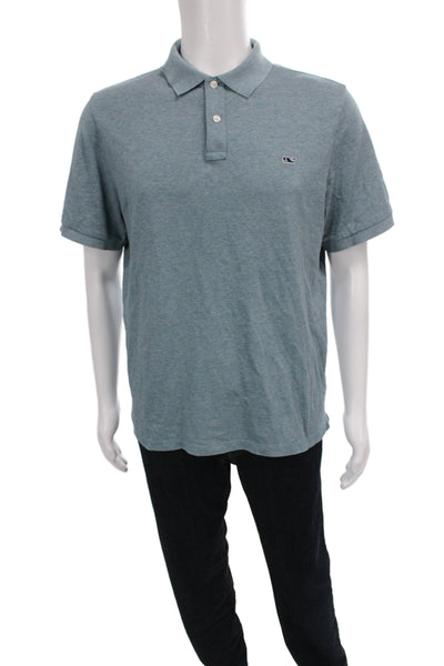 Vineyard Vines Men Blue Cotton Blend Nautical Polo Collared Short Sleeve Size M