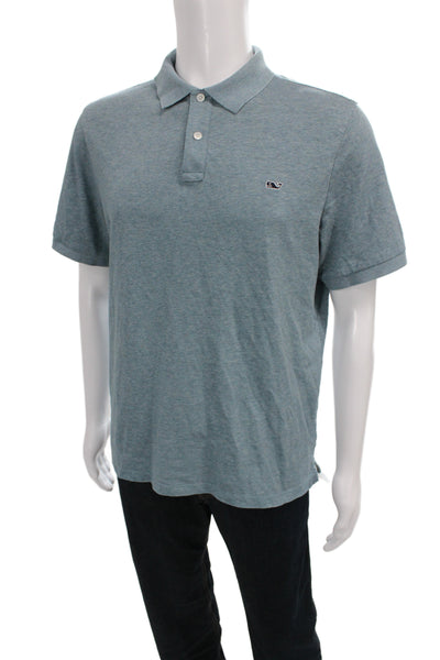 Vineyard Vines Men Blue Cotton Blend Nautical Polo Collared Short Sleeve Size M