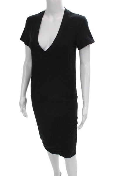 James Perse Women Gray V Neck T-Shirt Dress Cotton Blend Short Sleeve Size 1