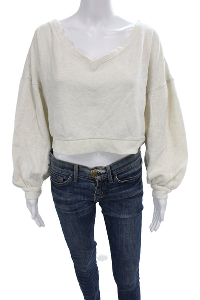 We The Free Women Gray V-Neck Long Sleeve Pullover Sweatshirt Cotton Size S