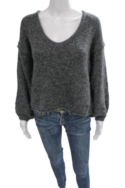 Free People Womens V-Neck Pullover Sweater Gray Alpaca Long Sleeve Size S
