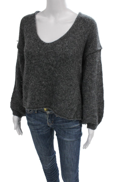 Free People Womens V-Neck Pullover Sweater Gray Alpaca Long Sleeve Size S