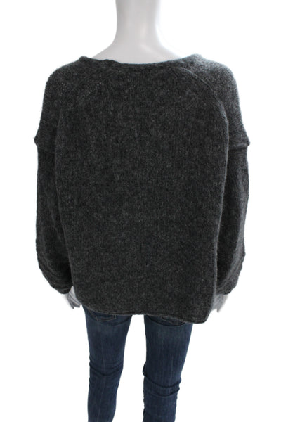 Free People Womens V-Neck Pullover Sweater Gray Alpaca Long Sleeve Size S
