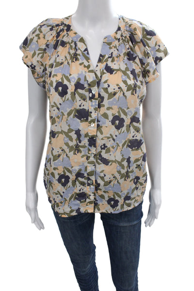 Rails Womens Multicolor Floral V-Neck Button Cotton Blouse Size S