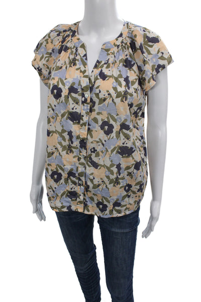 Rails Womens Multicolor Floral V-Neck Button Cotton Blouse Size S
