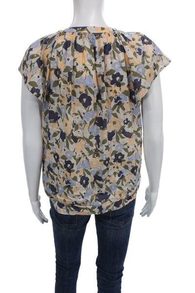 Rails Womens Multicolor Floral V-Neck Button Cotton Blouse Size S
