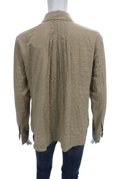 Mona Thalheimer Womens Basic Button-Up Beige Check Cotton Top Size S