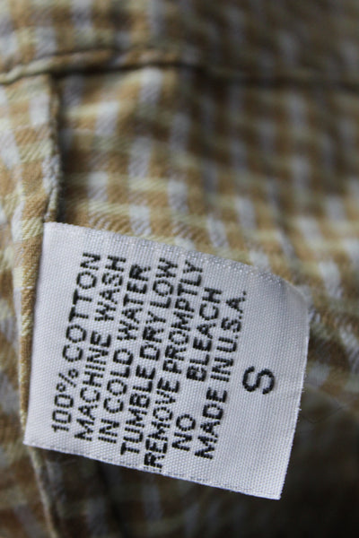 Mona Thalheimer Womens Basic Button-Up Beige Check Cotton Top Size S