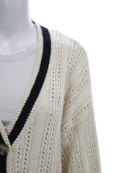 Sanctuary Womens Ivory Cotton Striped V Neck Cardigan Long Sleeve Preppy Size M