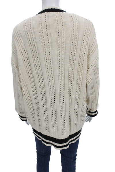 Sanctuary Womens Ivory Cotton Striped V Neck Cardigan Long Sleeve Preppy Size M