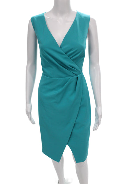 Black Halo Women Wrap Dress Blue V Neck Sleeveless Knee Length Size 10