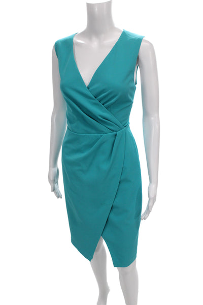 Black Halo Women Wrap Dress Blue V Neck Sleeveless Knee Length Size 10