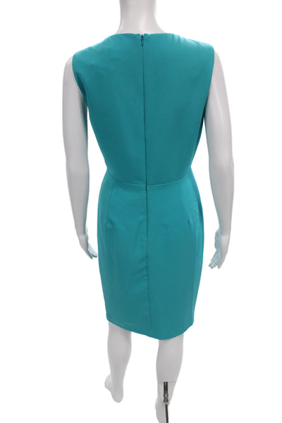 Black Halo Women Wrap Dress Blue V Neck Sleeveless Knee Length Size 10