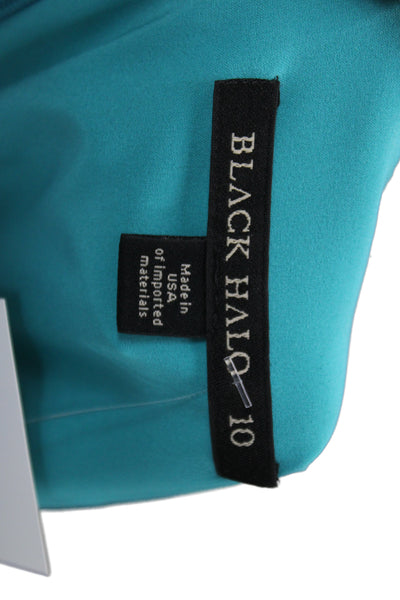 Black Halo Women Wrap Dress Blue V Neck Sleeveless Knee Length Size 10