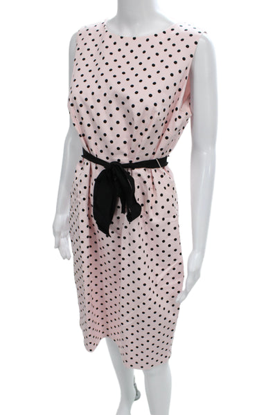 Hobbs London Women Sheath Dress Pink Polka Dot Boat Neck Sleeveless Size 10