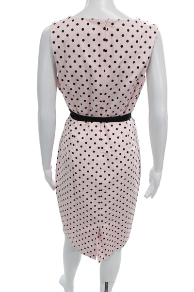 Hobbs London Women Sheath Dress Pink Polka Dot Boat Neck Sleeveless Size 10