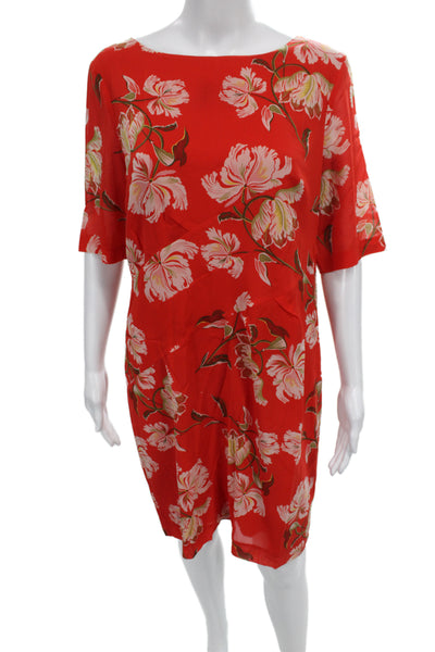Hobbs London Women Red Silk Blend Shift Dress Boat Neck Half Sleeve Size 10