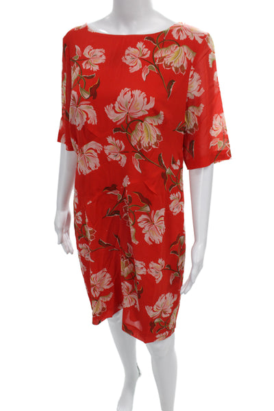 Hobbs London Women Red Silk Blend Shift Dress Boat Neck Half Sleeve Size 10
