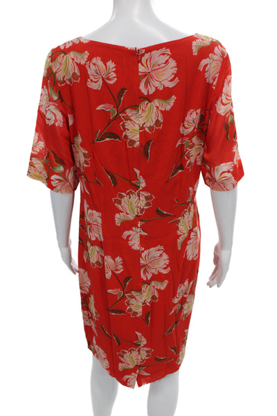Hobbs London Women Red Silk Blend Shift Dress Boat Neck Half Sleeve Size 10