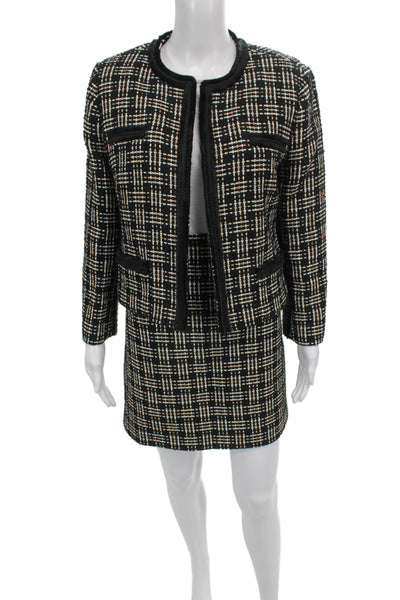 Hobbs London Women Black Check Polyester Skirt Suit Long Sleeve Size 10