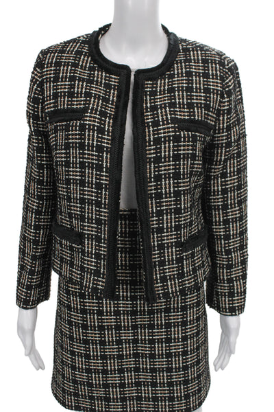 Hobbs London Women Black Check Polyester Skirt Suit Long Sleeve Size 10