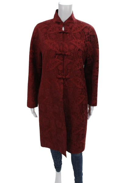 Lafayette 148 New York Womens Red Floral Viscose Overcoat Toggle Size 10