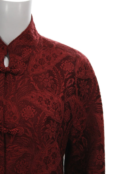 Lafayette 148 New York Womens Red Floral Viscose Overcoat Toggle Size 10