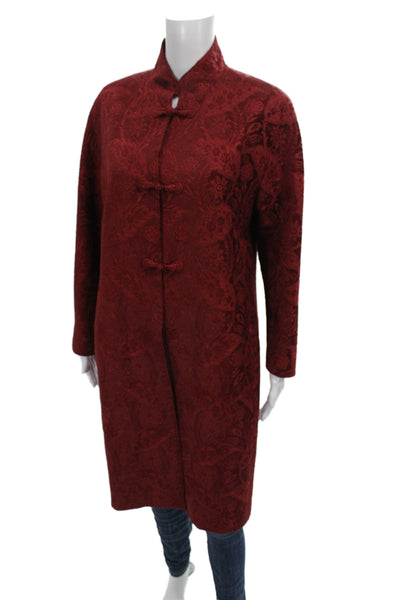 Lafayette 148 New York Womens Red Floral Viscose Overcoat Toggle Size 10