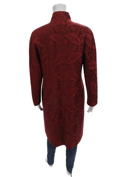 Lafayette 148 New York Womens Red Floral Viscose Overcoat Toggle Size 10