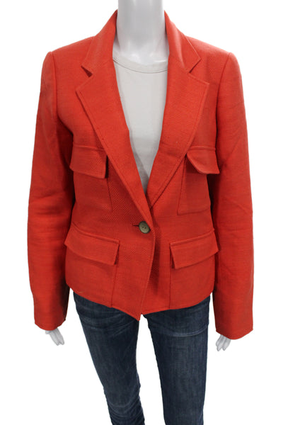 Carlisle Womens Orange Silk Military Jacket Button Long Sleeve Utility Size 6