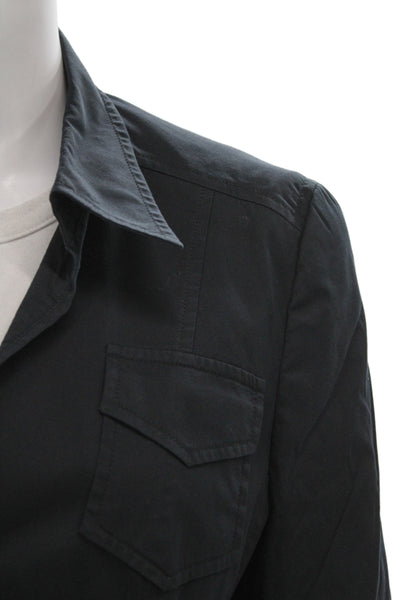 Akris Punto Women Black Cotton Blend Military Jacket Zip Front Size 12