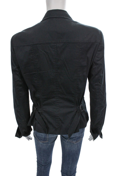 Akris Punto Women Black Cotton Blend Military Jacket Zip Front Size 12