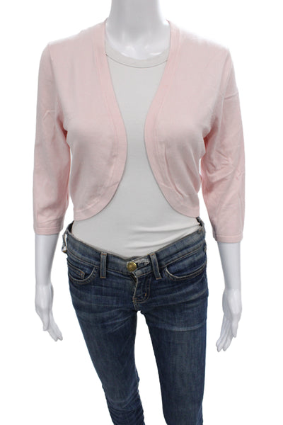 Hobbs London Women Shrug Sweater Pink V-Neck 3/4 Sleeve Modal Size M