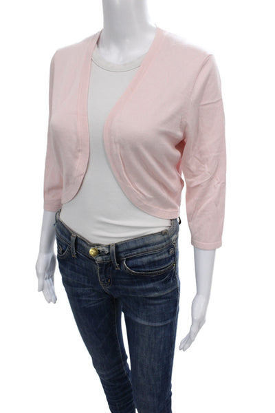 Hobbs London Women Shrug Sweater Pink V-Neck 3/4 Sleeve Modal Size M