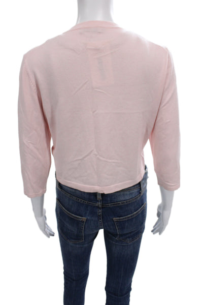 Hobbs London Women Shrug Sweater Pink V-Neck 3/4 Sleeve Modal Size M